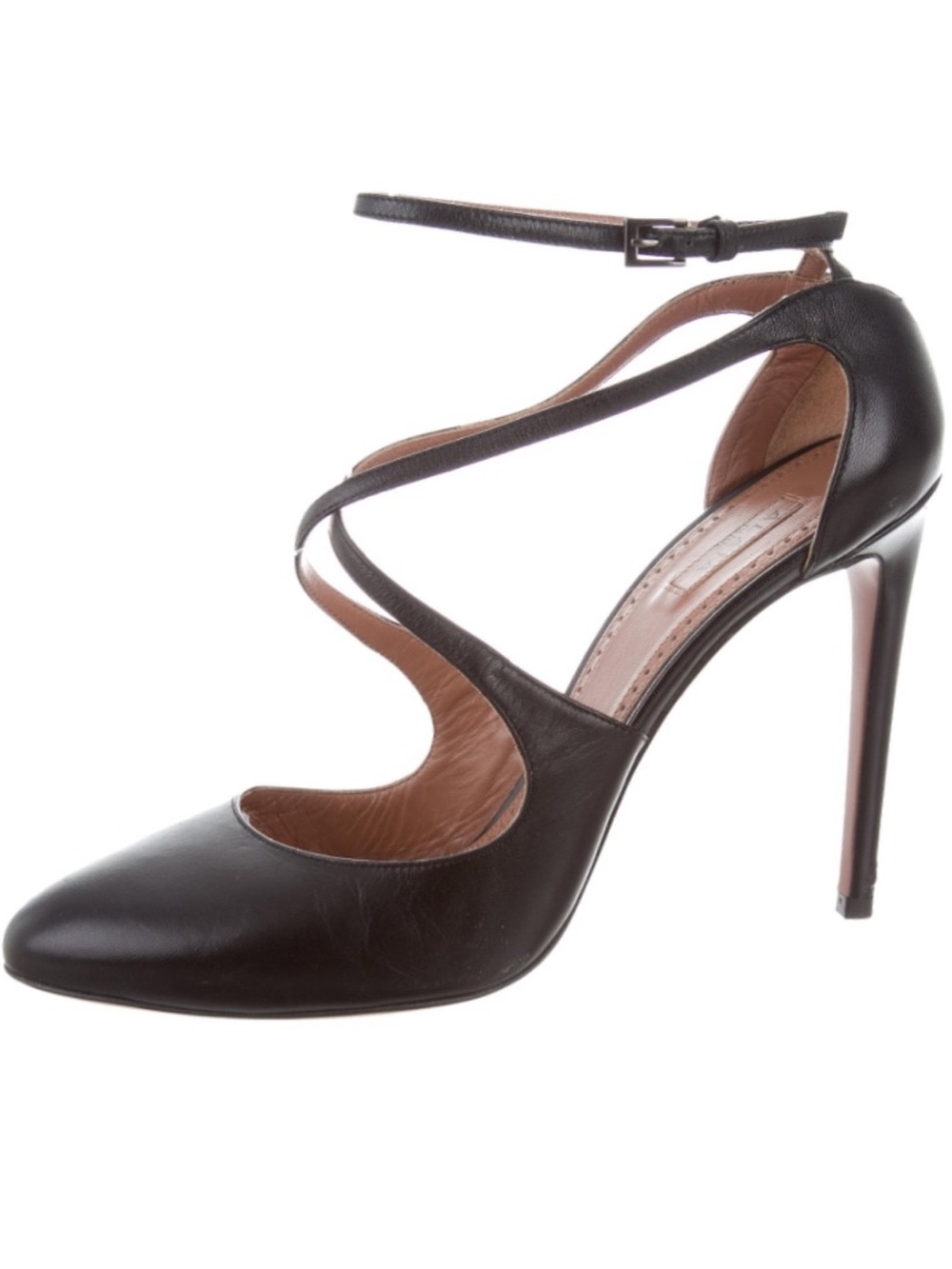 ALAIA Black Smooth Leather Round Toe Ankle Strap Pumps 40.5 Box Included